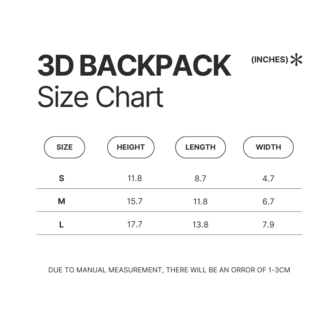 3D Backpack Size Chart - Cinnamoroll Store