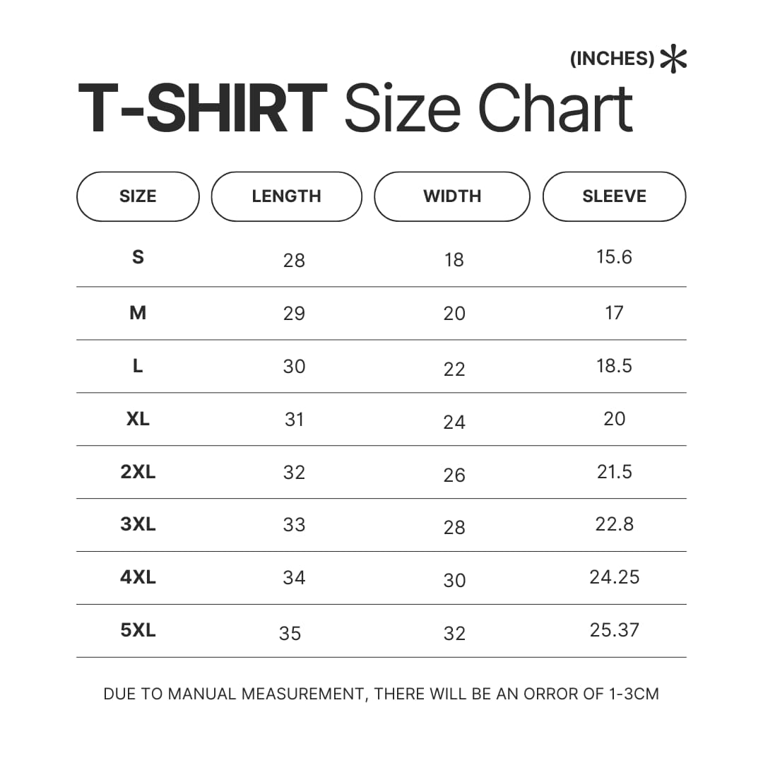 T shirt Size Chart - Cinnamoroll Store