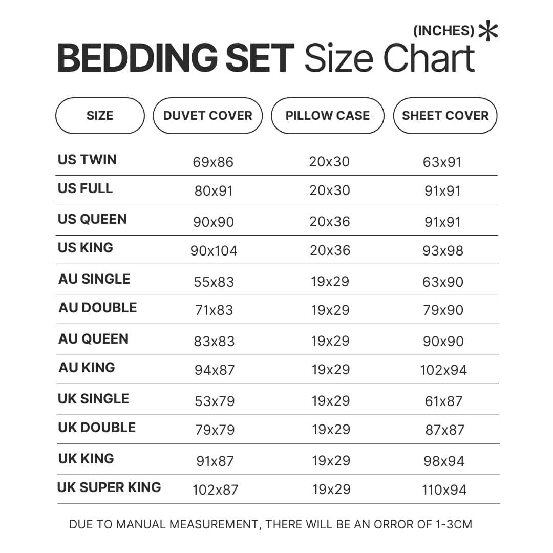 Bedding Set Size Chart 1 - Cinnamoroll Store